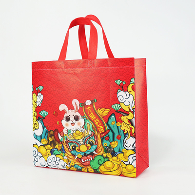 Geweven Zakken van het giftnieuwjaar de niet met Gedrukte Logo Reusable Tote Cartoon Shopping-Zakken