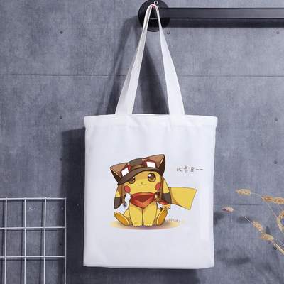 Custom Print Canvas Schoudertas Cartoon Letter Print Winkelen Katoenen Canvas Tas