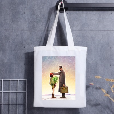 Custom Print Canvas Schoudertas Cartoon Letter Print Winkelen Katoenen Canvas Tas