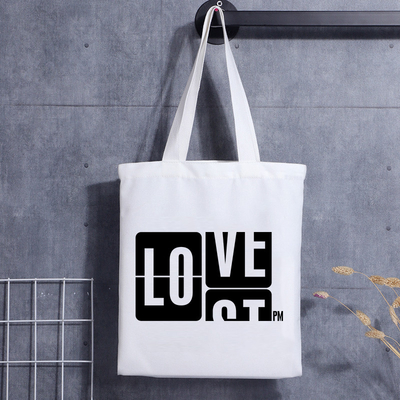 Custom Print Canvas Schoudertas Cartoon Letter Print Winkelen Katoenen Canvas Tas
