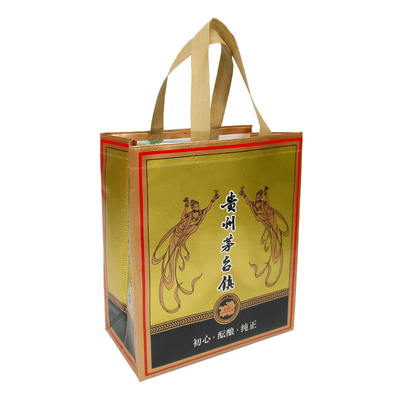 Waterdichte op maat gemaakte logo-geschenkverpakking Tote Bags Gestanste handvathouder Enkele wijnfleszak
