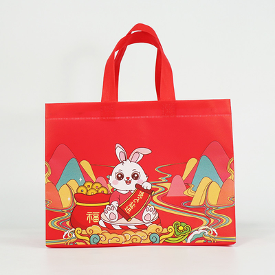 Geweven Zakken van het giftnieuwjaar de niet met Gedrukte Logo Reusable Tote Cartoon Shopping-Zakken